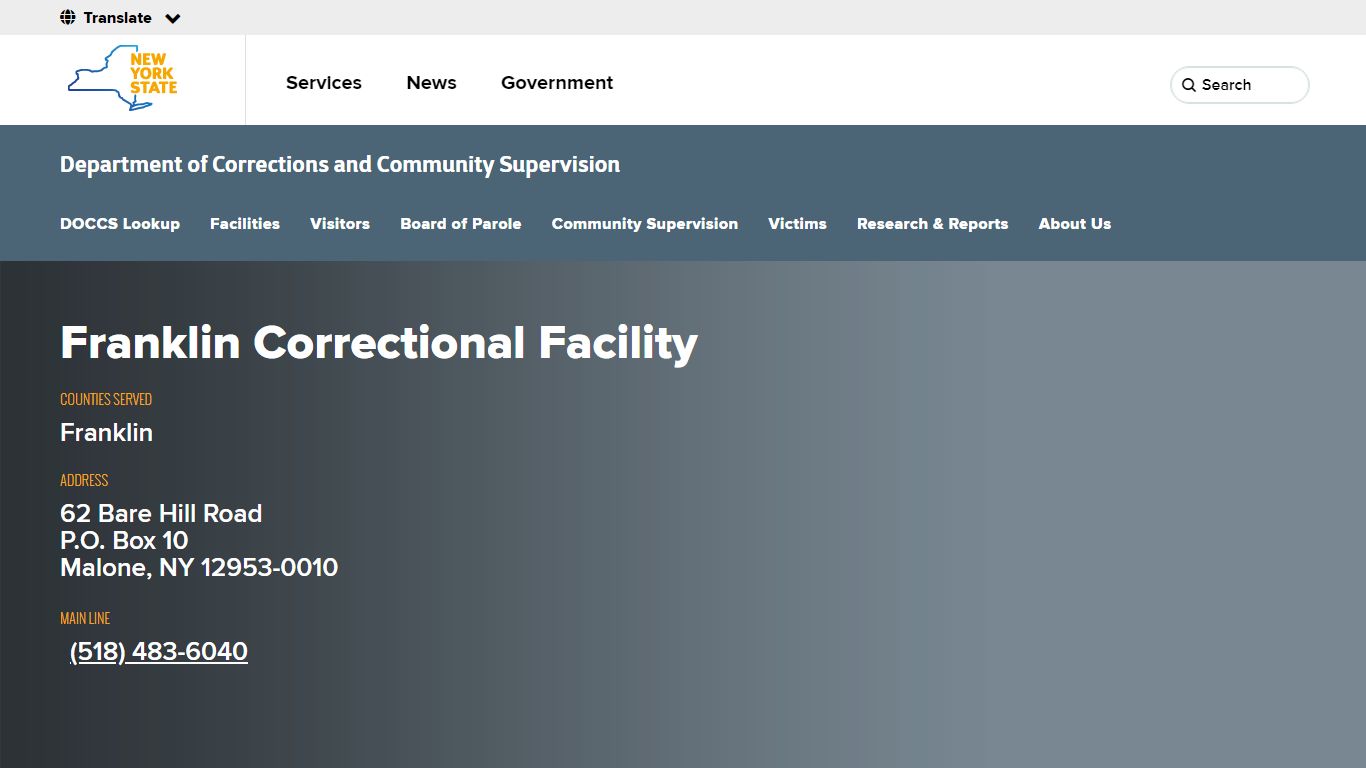 Franklin Correctional Facility | Department of Corrections and ...